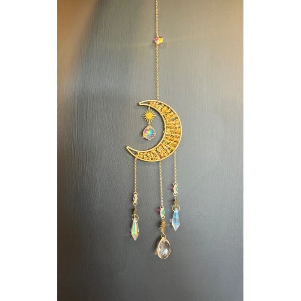 Citrine Crescent Moon Crystal Suncatcher – New